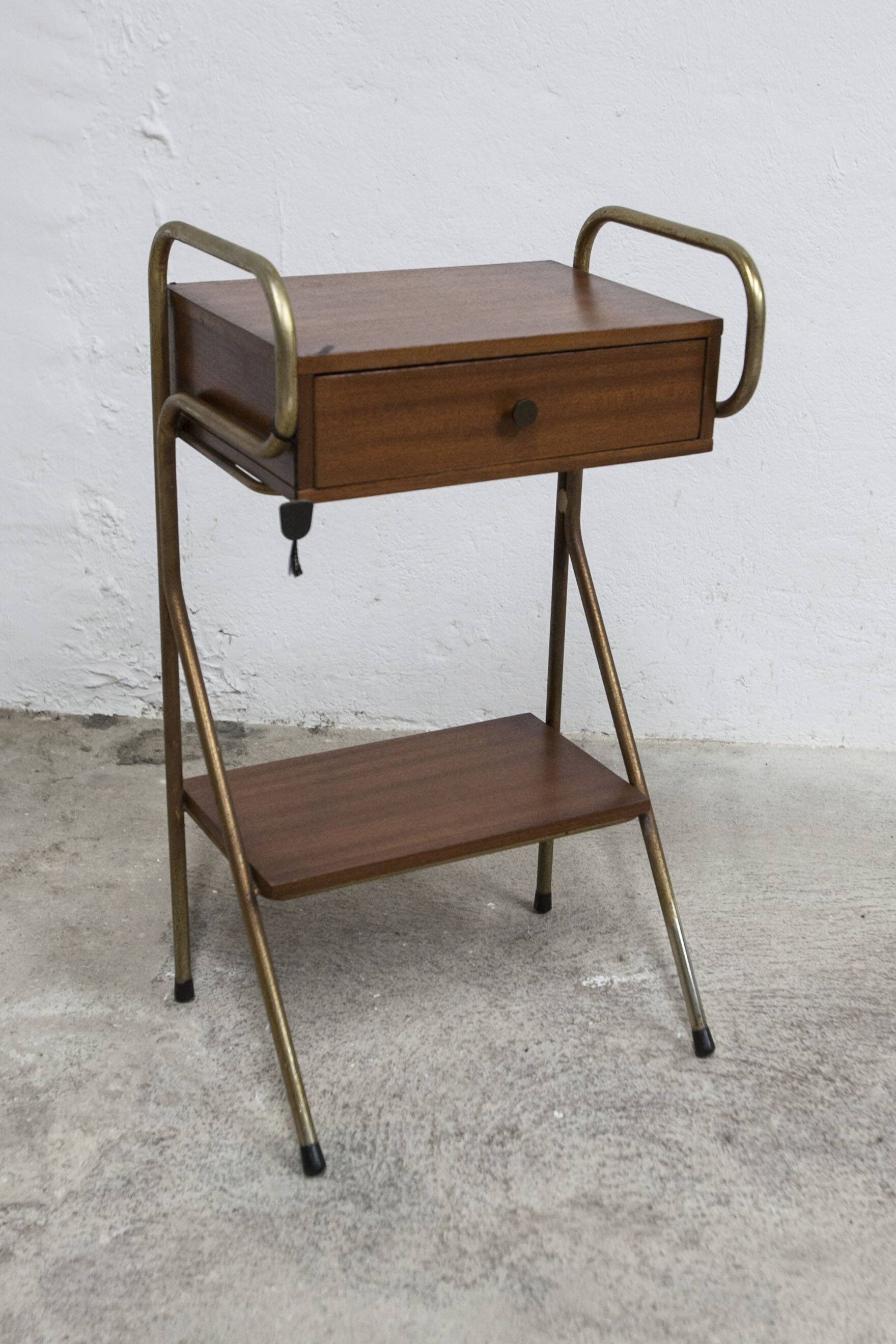 teak gold metal bedside table