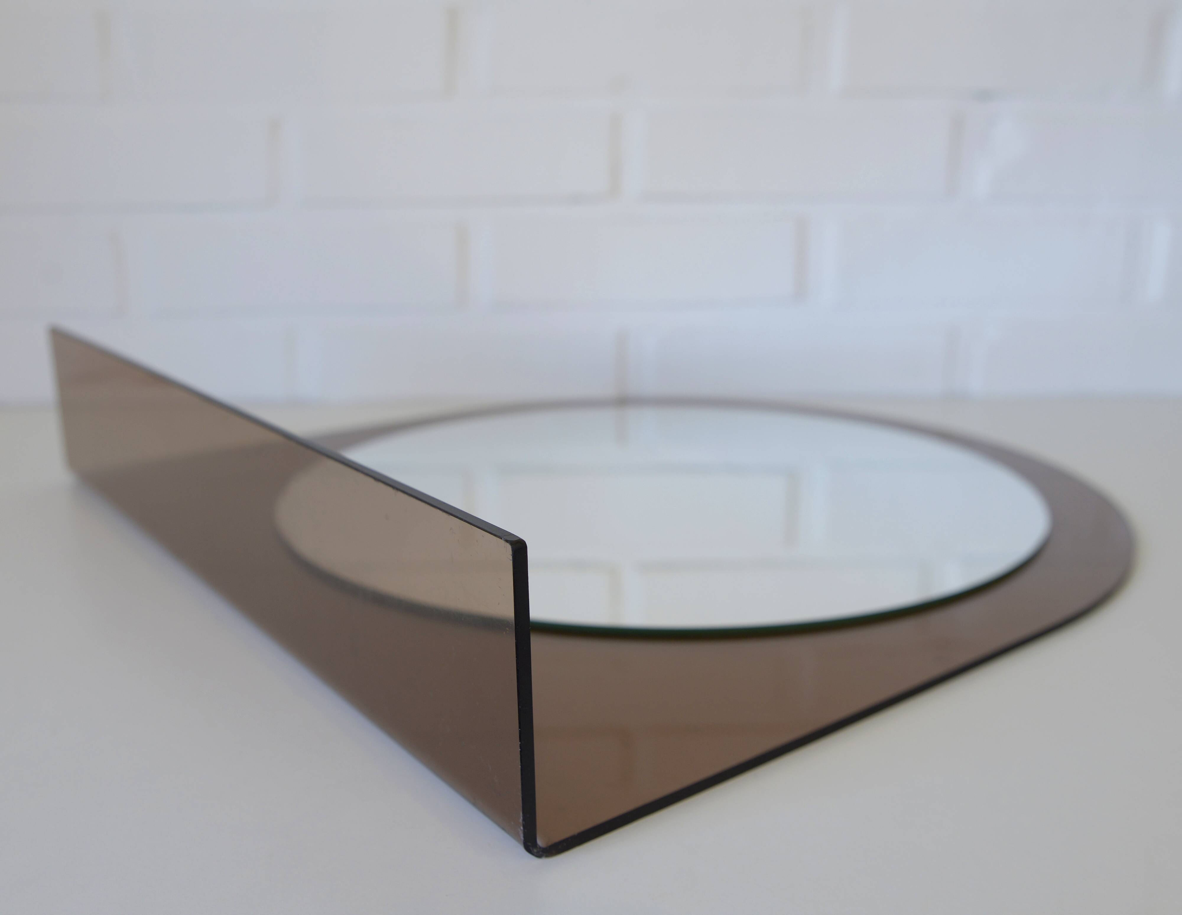 Miroir de courtoisie avec étagère, miroir mural vintage en plastique fumé de style Space Age