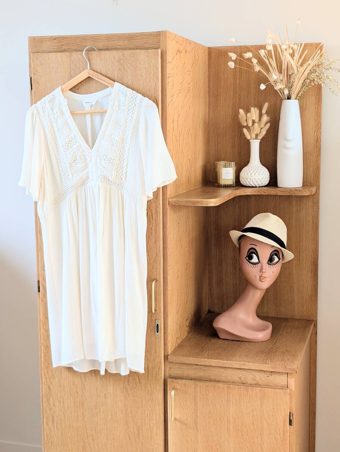Renovated vintage 1950s oak boarding school wardrobe