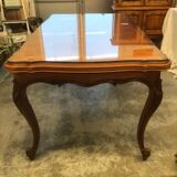 Merisier branded table with glass tray and 2 integrated sliding extension slags