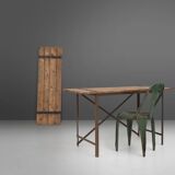 Industrial side table with metal frame and wooden top and removable platform, Belgium, 1920