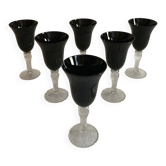 6 verres à pied avec calice en verre noir