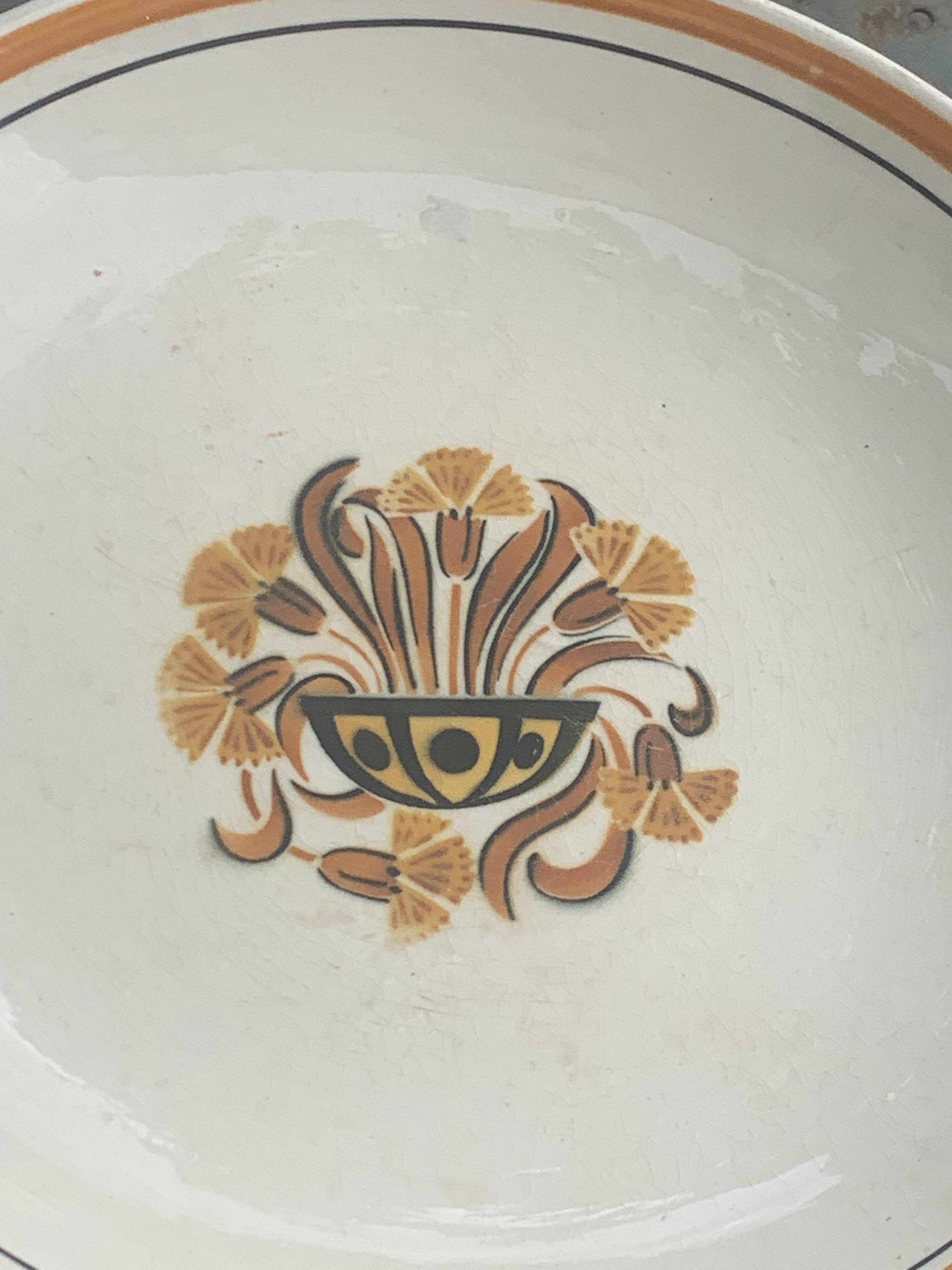 Compote bowl, fruit bowl, carnation model, art deco, creil et montereau, floral pattern, old