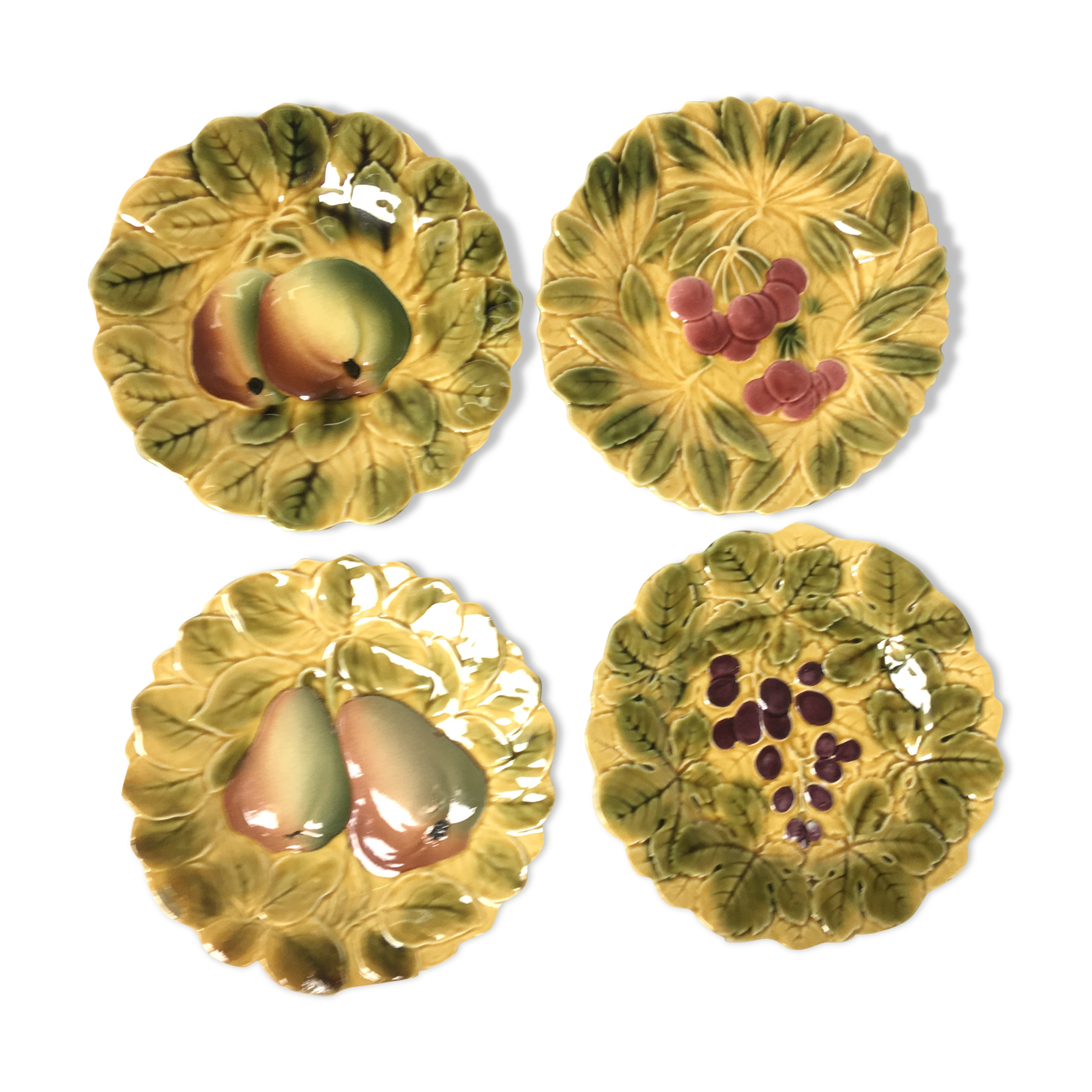 4 dessert plates sarreguemines france slip vintage antique majolica