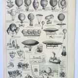 Old engraving 1898, Old hot air balloon, ballooning • Lithograph, Original plate