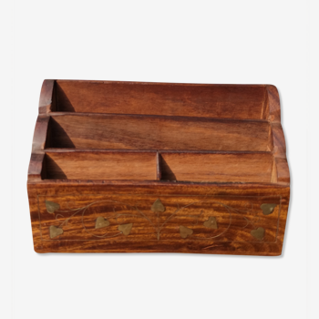 Vintage rosewood and brass mail holder