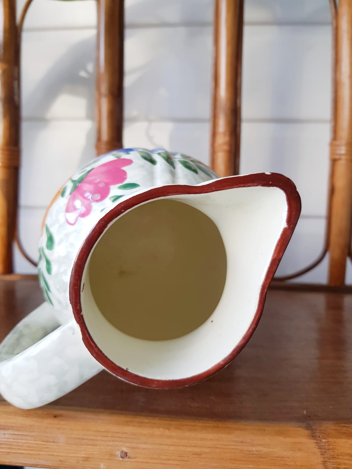 Pitcher vase shiny flowered ceramic