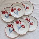 6 vintage earthenware flat plates from the Moulin des Loups Simone series