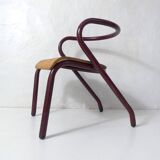 Vintage design children's chair in tubular metal and curved wood