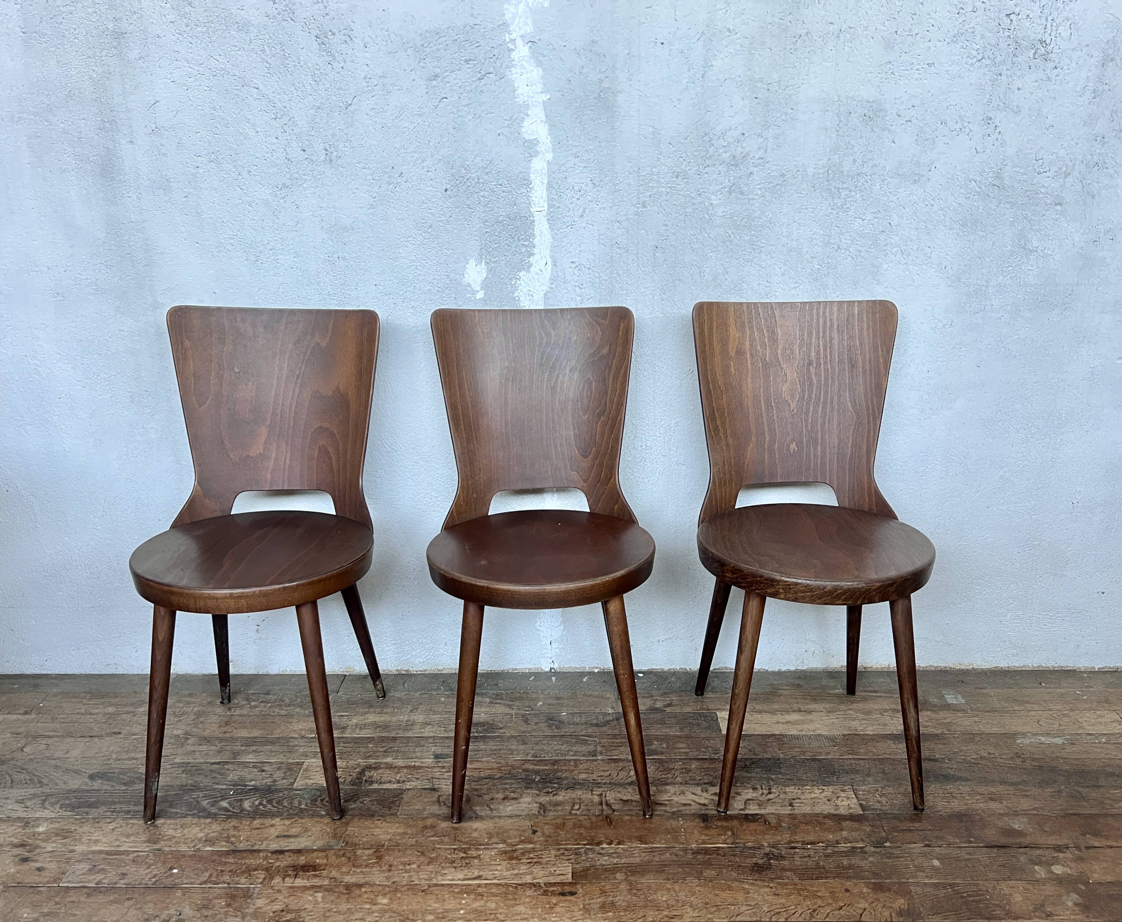 Trio of vintage retro Dove Baumann chairs 1960