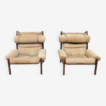 Une paire très rare, mais un superbe ensemble d'Arne Norell, 'Inca'Paire de fauteuils en hêtre teinté réalisés par Nore