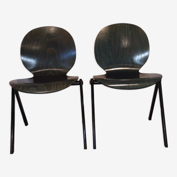 Paire de chaises vertes hollandaises 1950 vintage