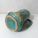 Antique turquoise Art Deco majolica pitcher vase with a snake motif