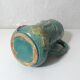 Antique turquoise Art Deco majolica pitcher vase with a snake motif