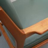 1950s armchair in cherrywood, leatherette kaki