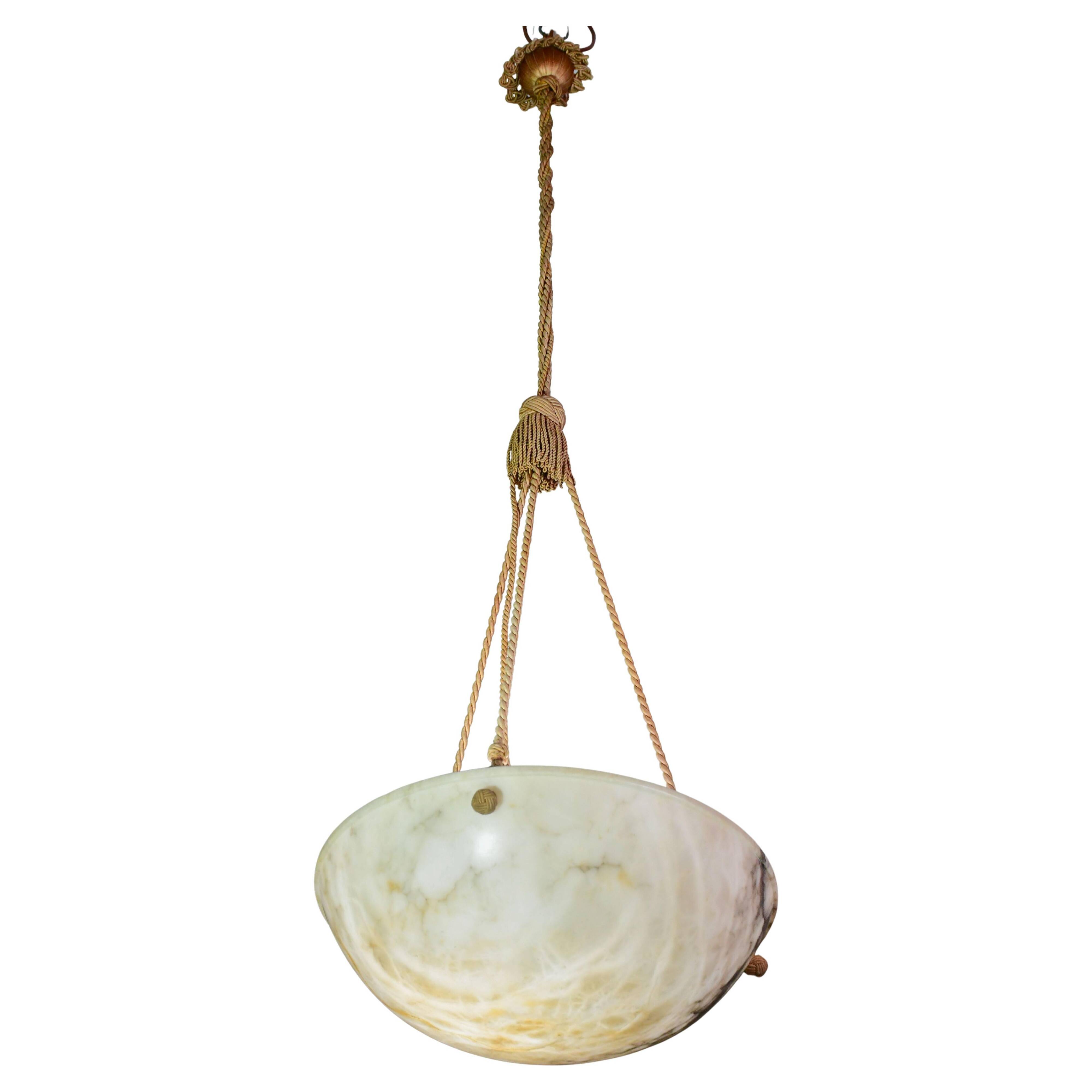 Great size superb Art Deco white alabaster chandelier, 1930s