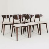 Modern Set of 6 Dining Chairs, Ecru Farbic and Dark walnut beech wood