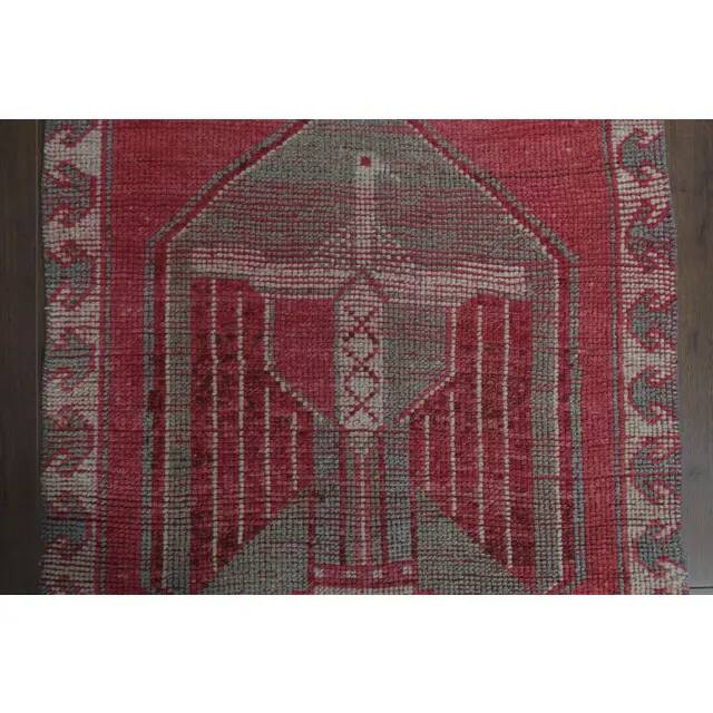 1970s Vintage Turkish Oushak Handmade Wool Cotton Pink Runner Rug 96x303