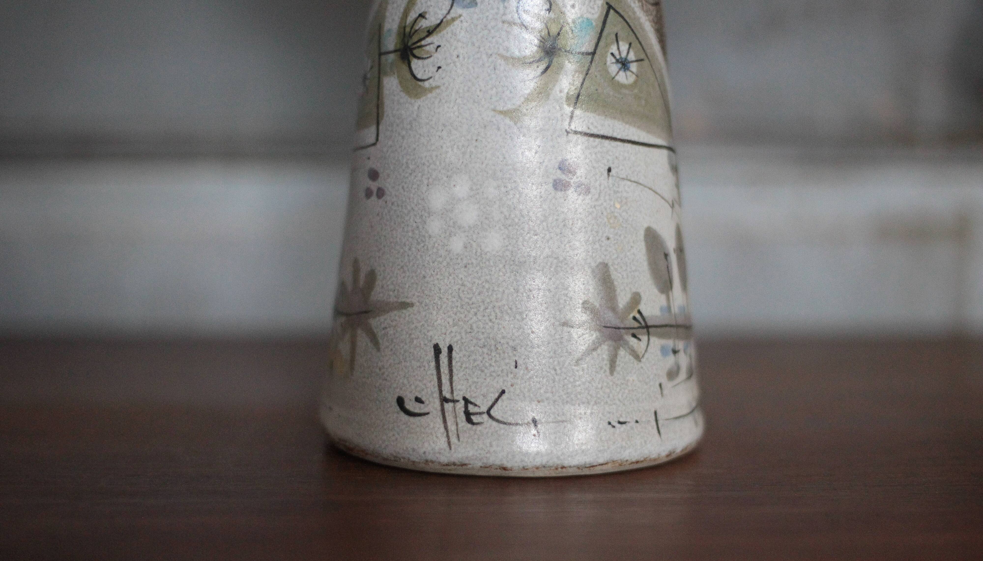 Vintage ceramic candle holder, candle holder signed André l'Helguen for Keraluc