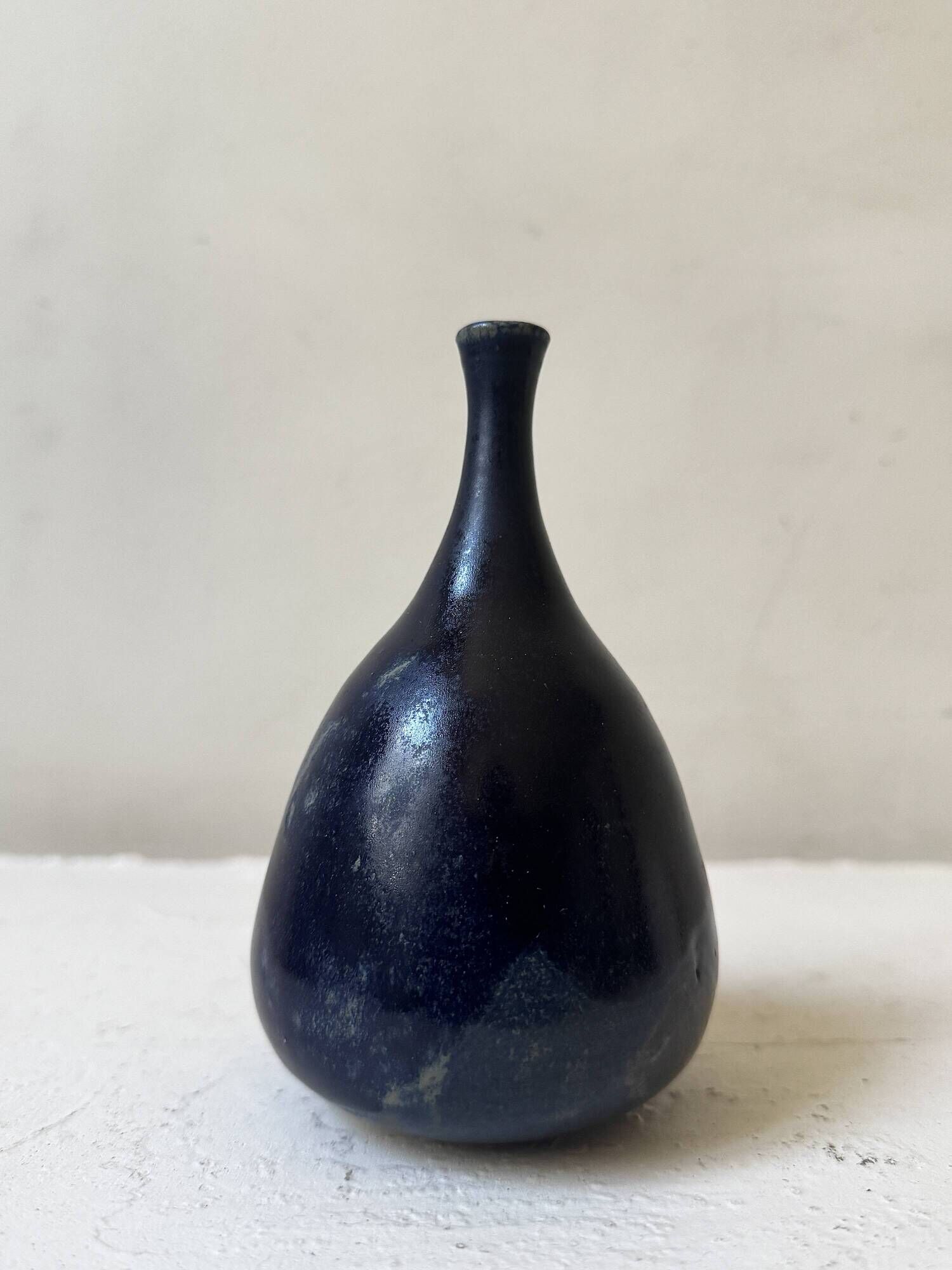 Night blue glazed ceramic vase, signed, circa 1950.