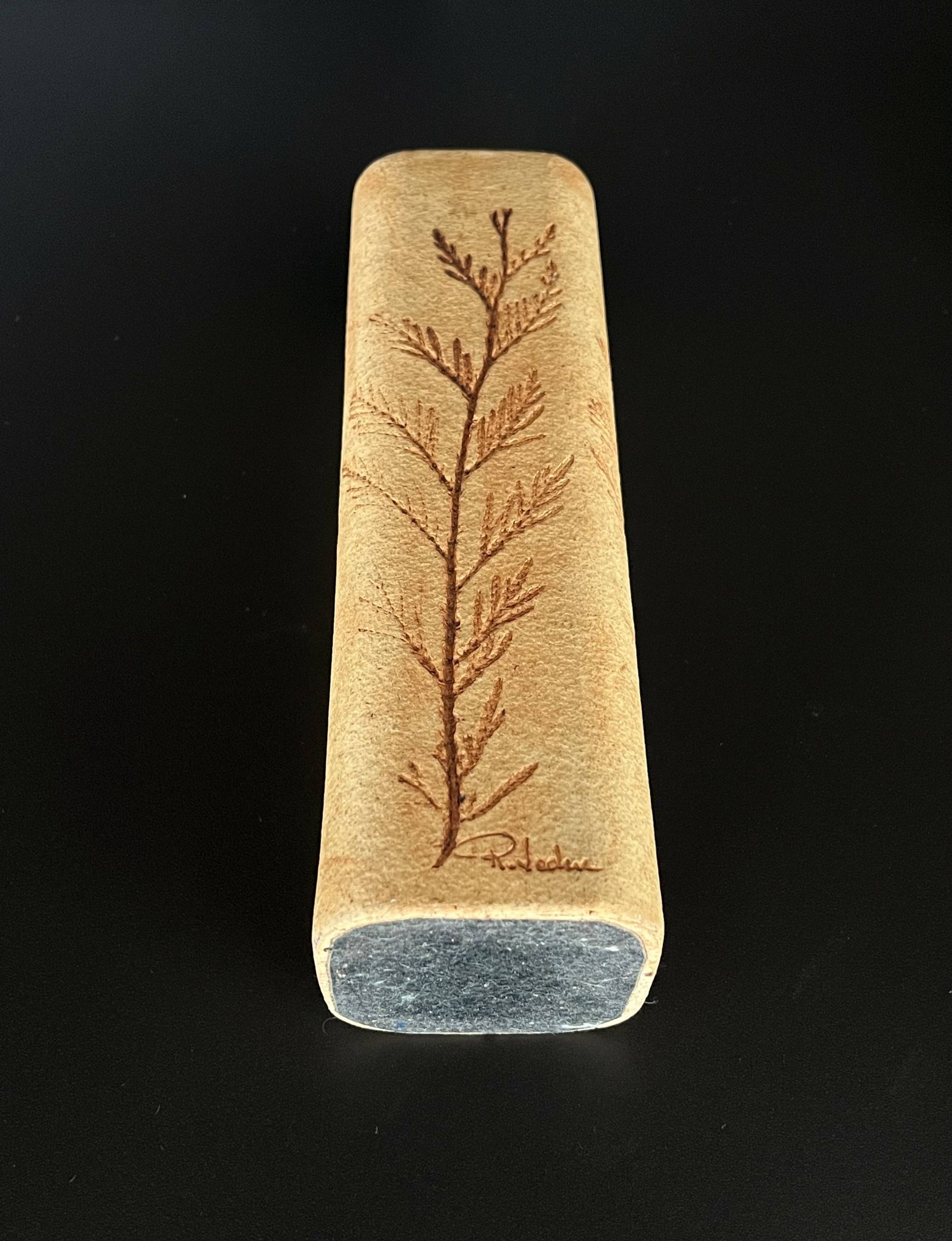 Vase en grès à décor d'herbier par Raymonde Leduc, Vallauris années 60