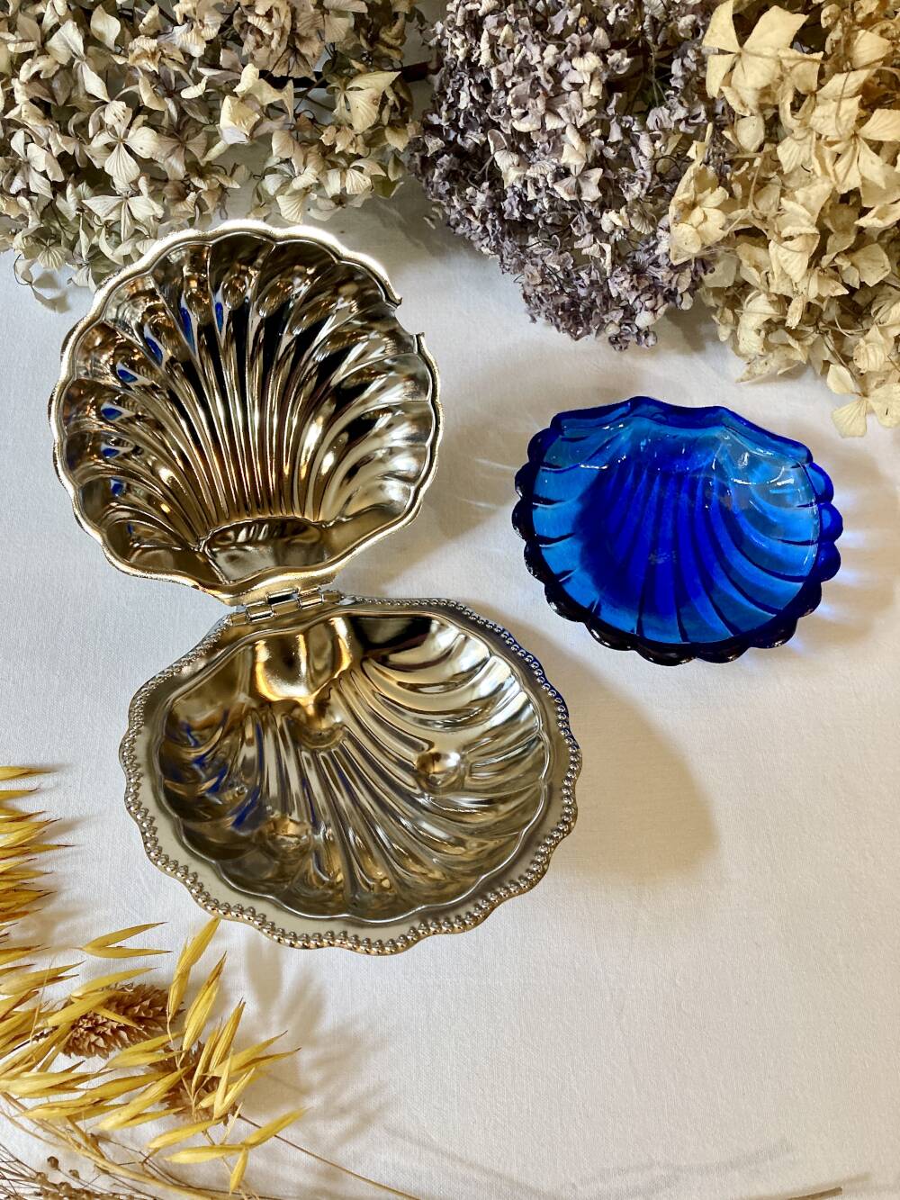 Silver-plated shell butter dish, 1950s
