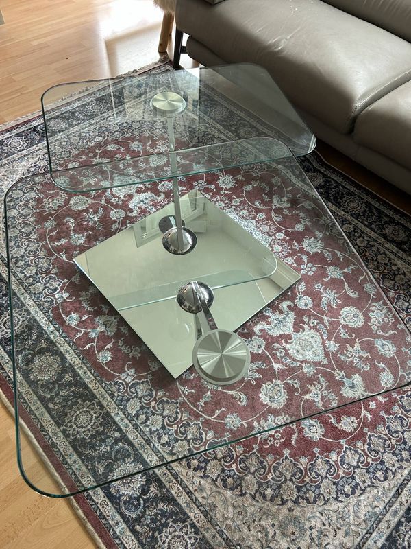 Table basse Roche Bobois “Tea Time” — plateaux en verre pivotants, piè