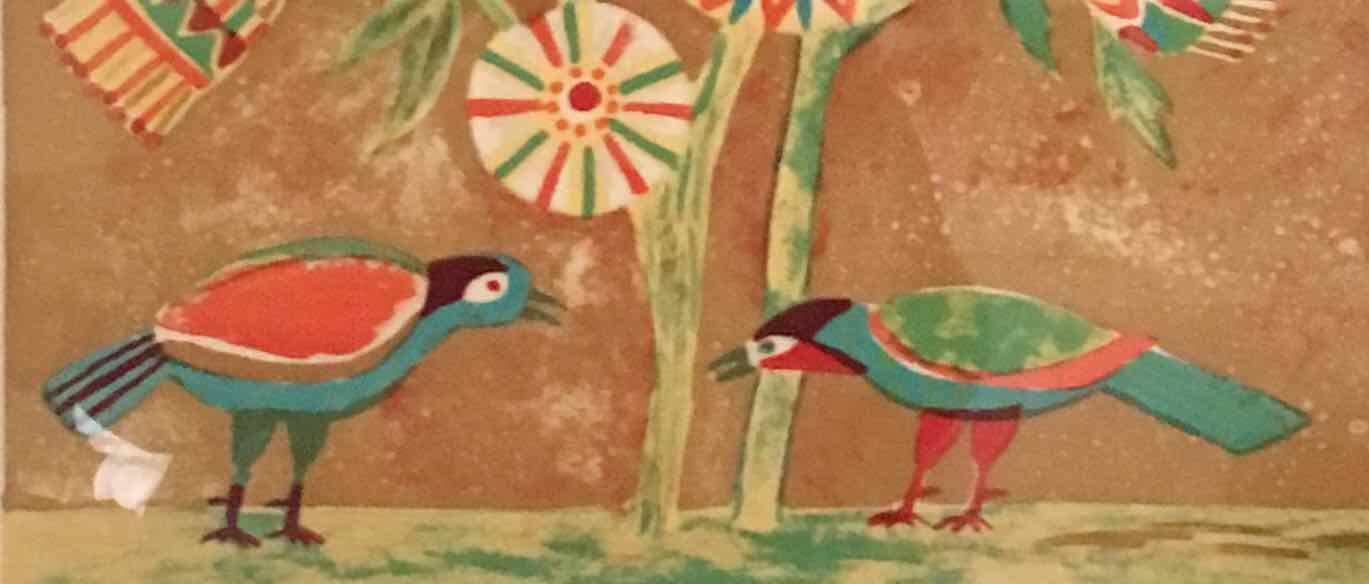 Lithograph signed Jacques Margerin The tree with flowers and birds 1960-70