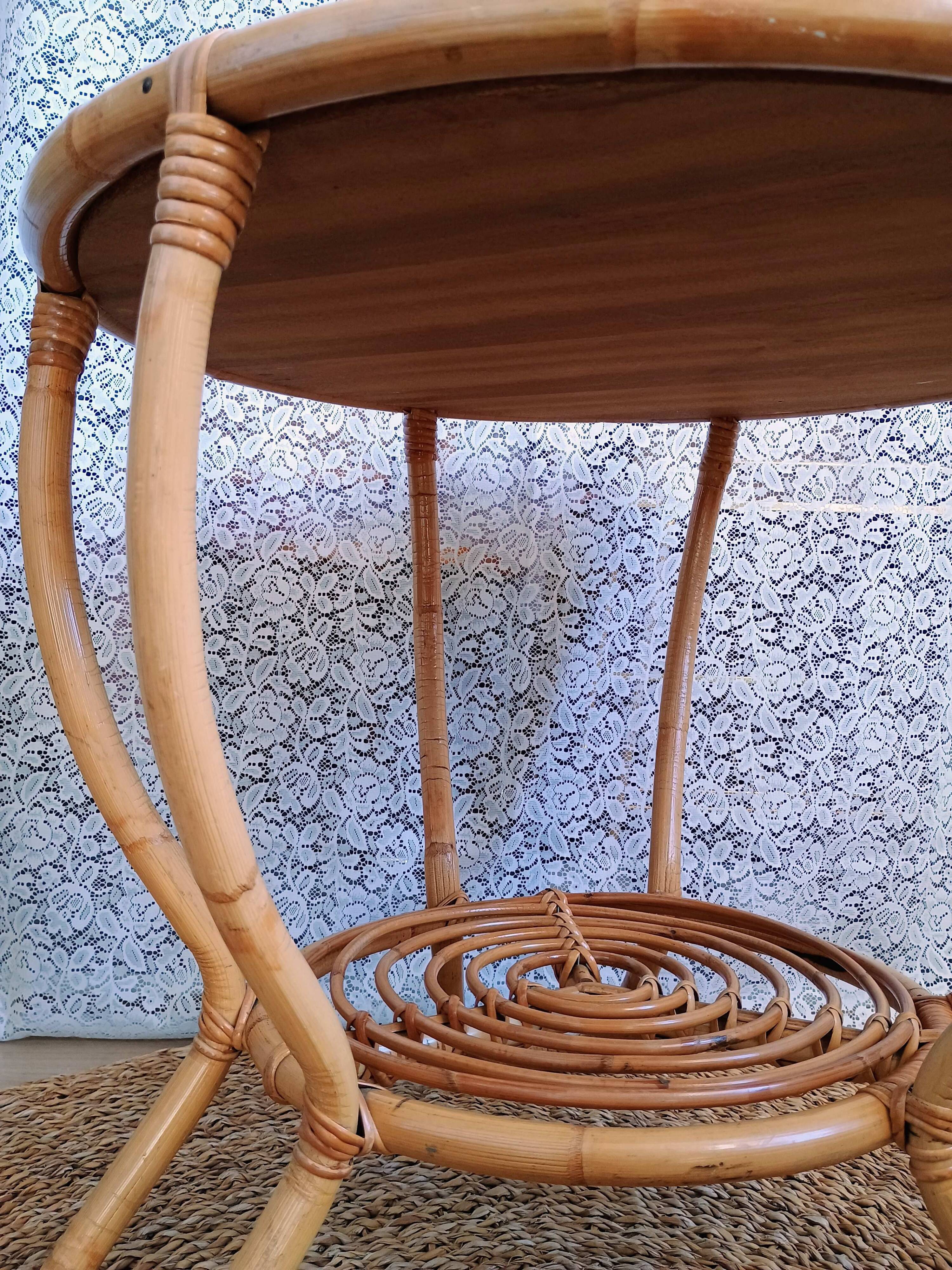 Round vintage rattan coffee table
