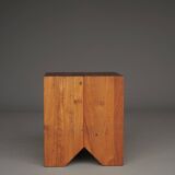 Brutalist solid Teak wood Stool or Side Table. 1990s