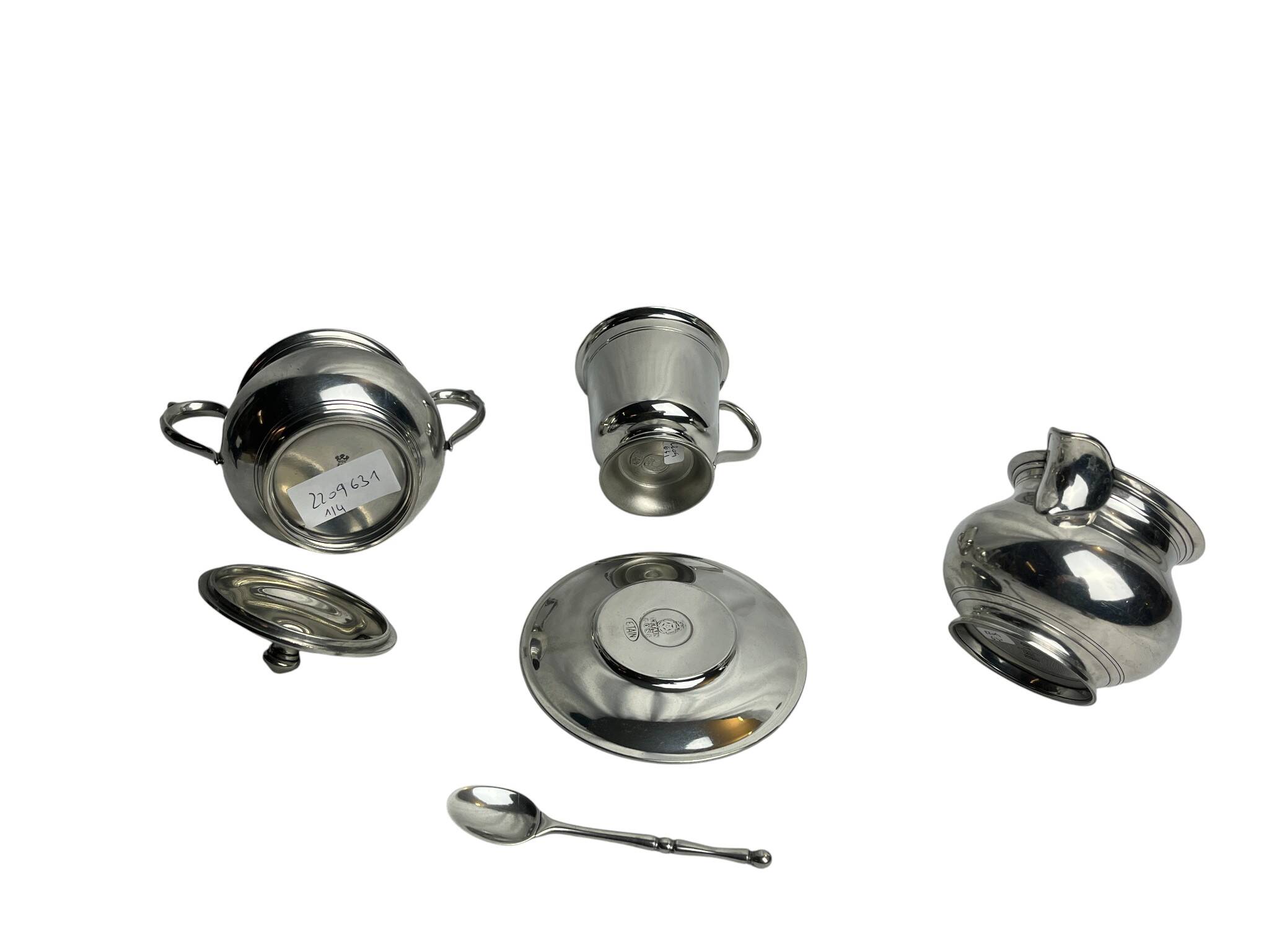 Service à café égoïste sur plateau métal argenté vers 1960