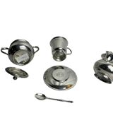 Service à café égoïste sur plateau métal argenté vers 1960