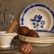 Five old "grandmother" plates with blue flowers