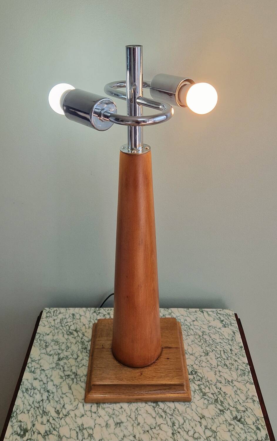 Large nautical lamp in wood and brass from the 80s