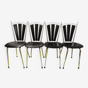 4 chaises soudexvinyl noir chromé vintage