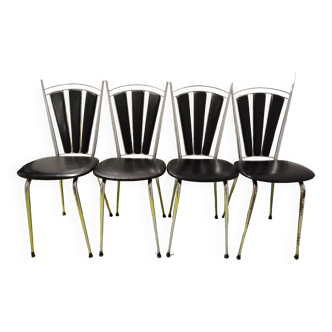 4 chaises soudexvinyl noir chromé vintage