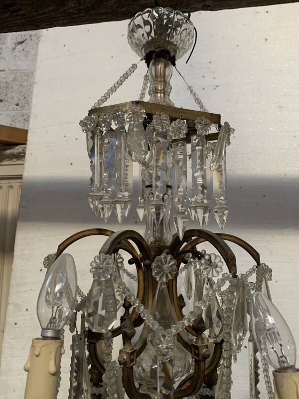 Lustre ''Fontaine '' de style Louis XV en bronze et pampilles XX siècle