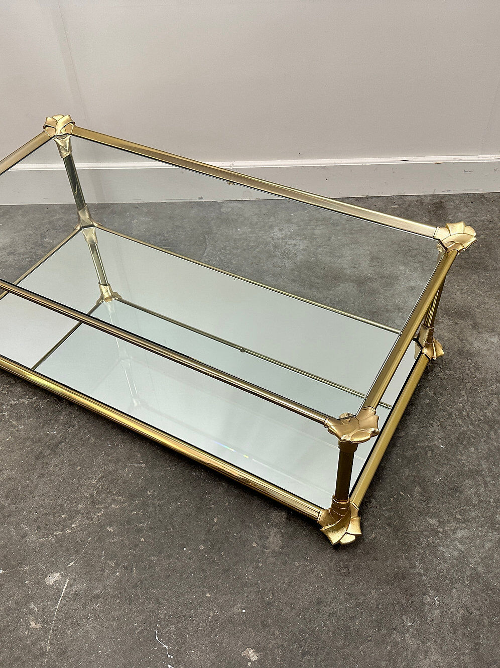 Elegant vintage mirrored brass coffee table, 1980s France.