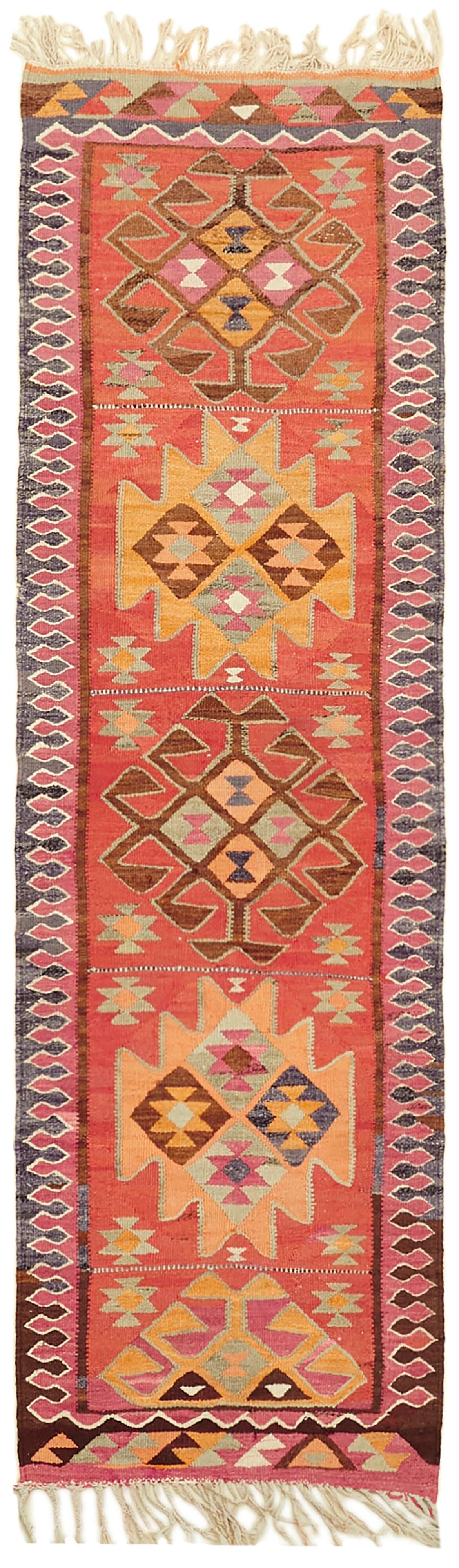 Turkish Handwoven Vintage Herki Kilim 98 cm x 320 cm