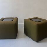 Pair of cinna bedside tables in foam and smoked plexiglass, ligne roset 1970