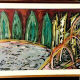 Tableau abstrait règle 1965 cadre papier technique mixte
