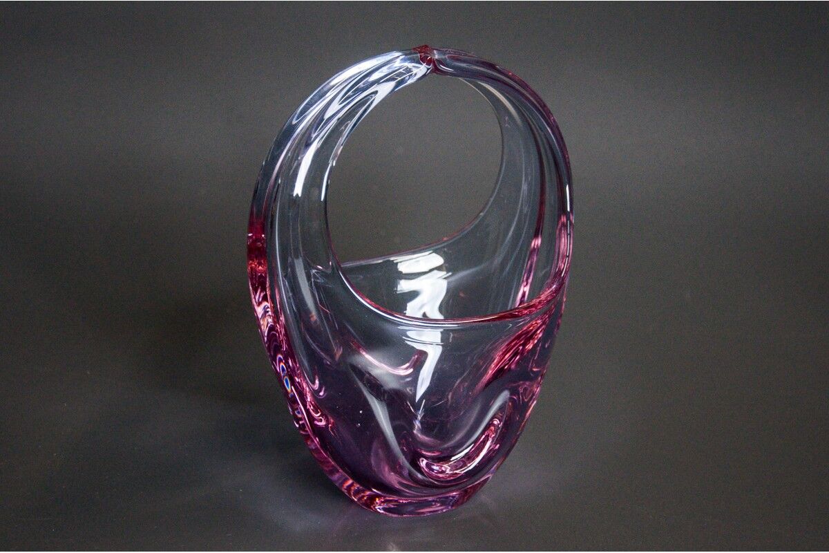 Pink bohemian glass basket, Czechoslovakia, 1960s