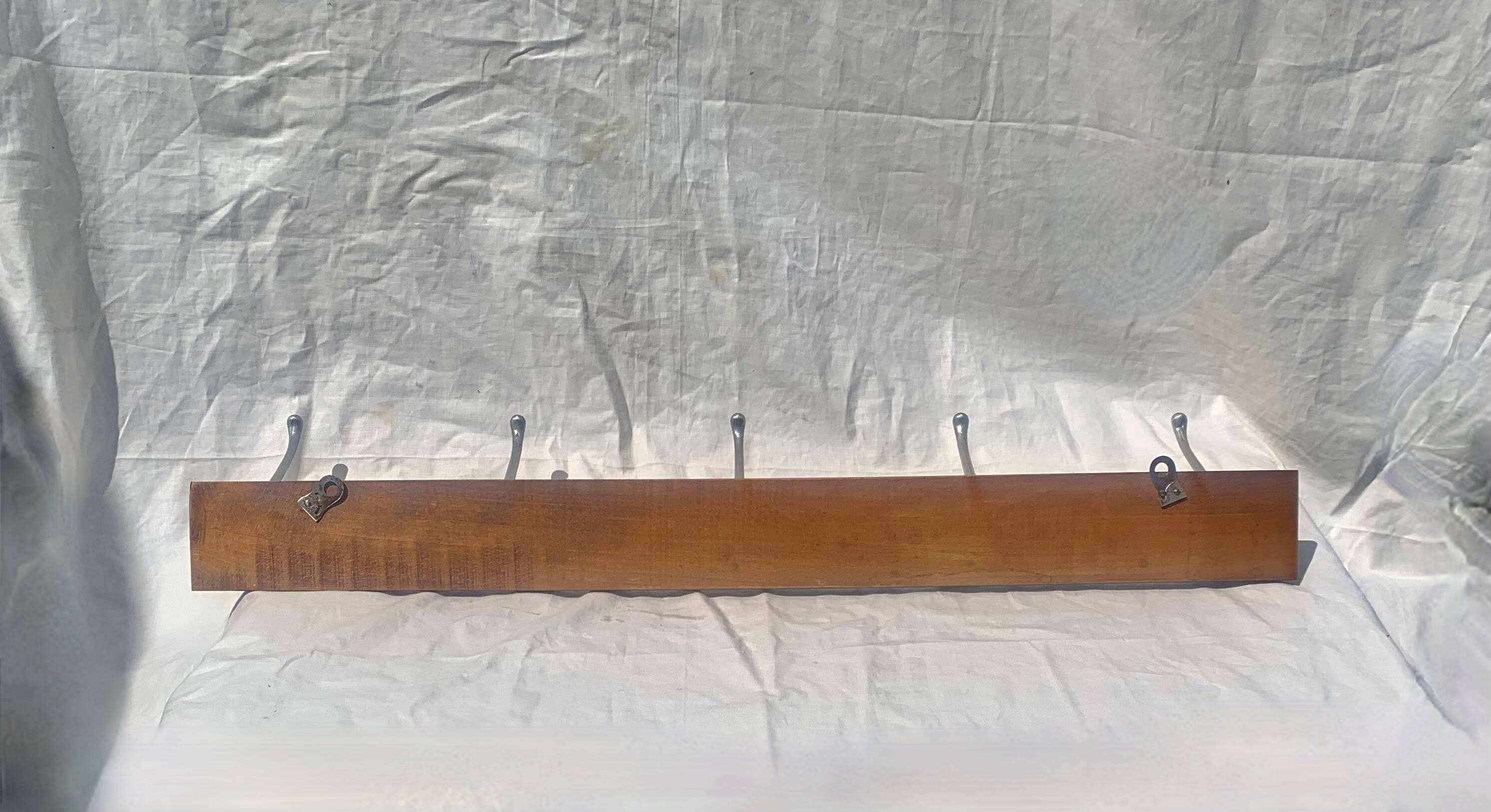 Vintage wooden wall coat rack - 5 hooks