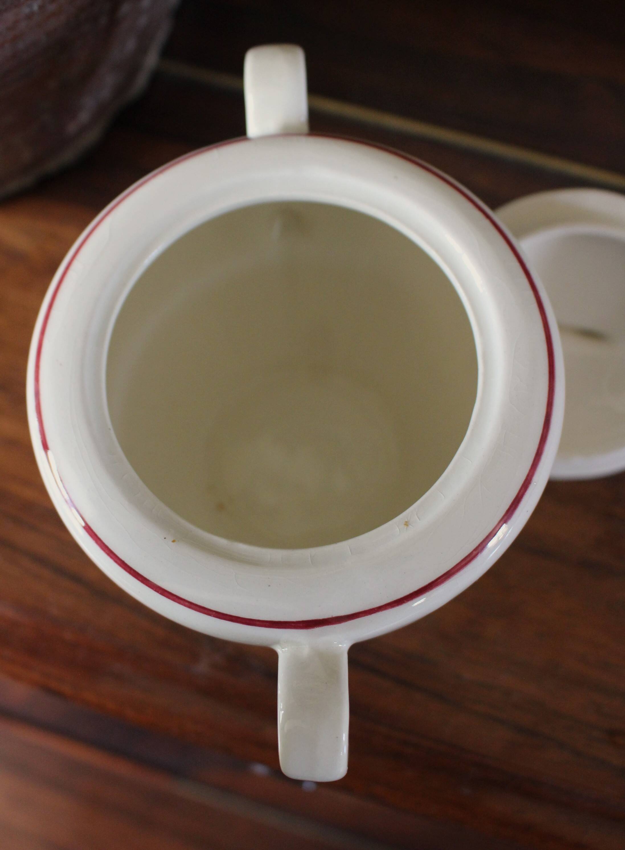 Jacques Lunéville ceramic sugar bowl with red flowers Art Deco