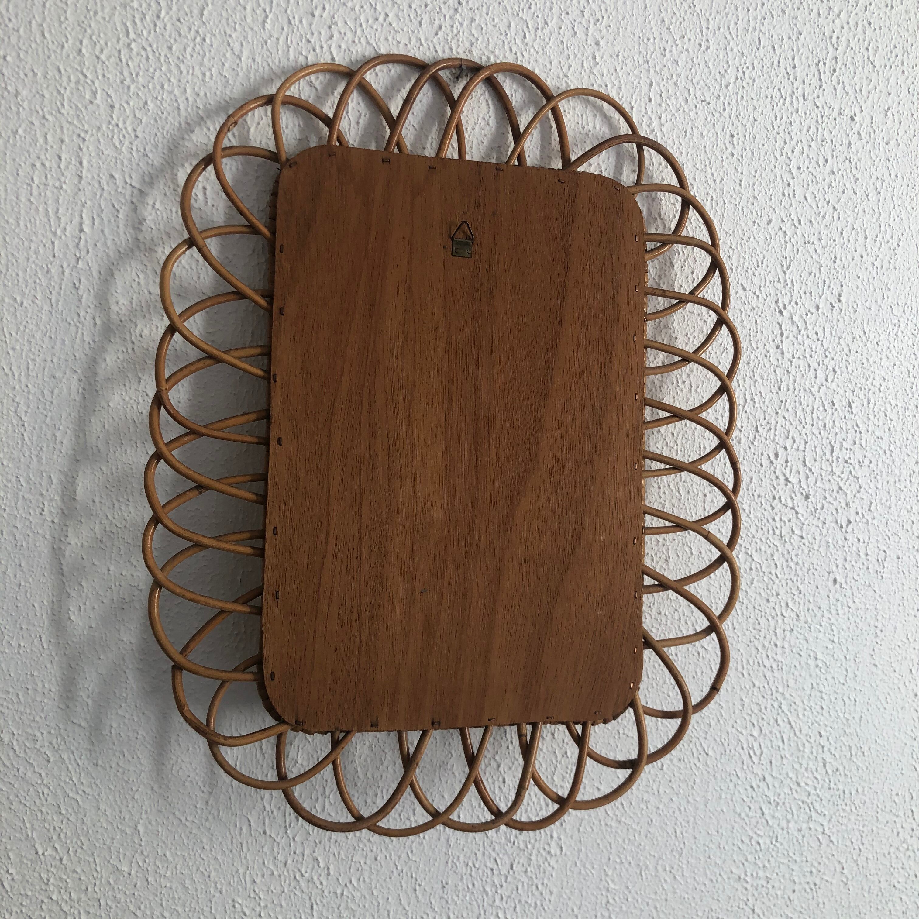 Vintage mirror 1960 sun rattan wicker rectangle - 48 x 38 cm