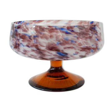 Vintage Portuguese Multicolored Glass Bowl with Mustard Foot