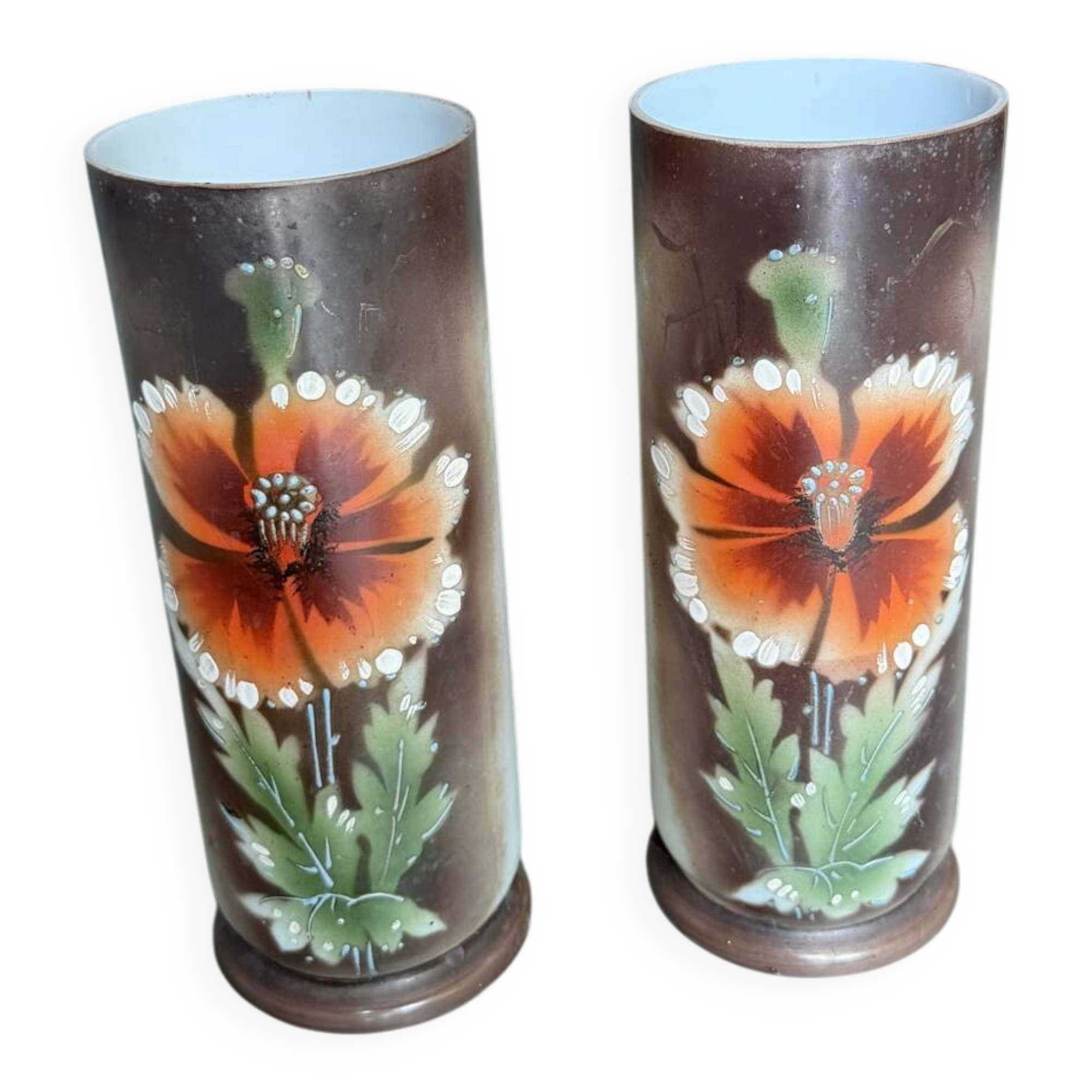 Pair of cylindrical opaline vases