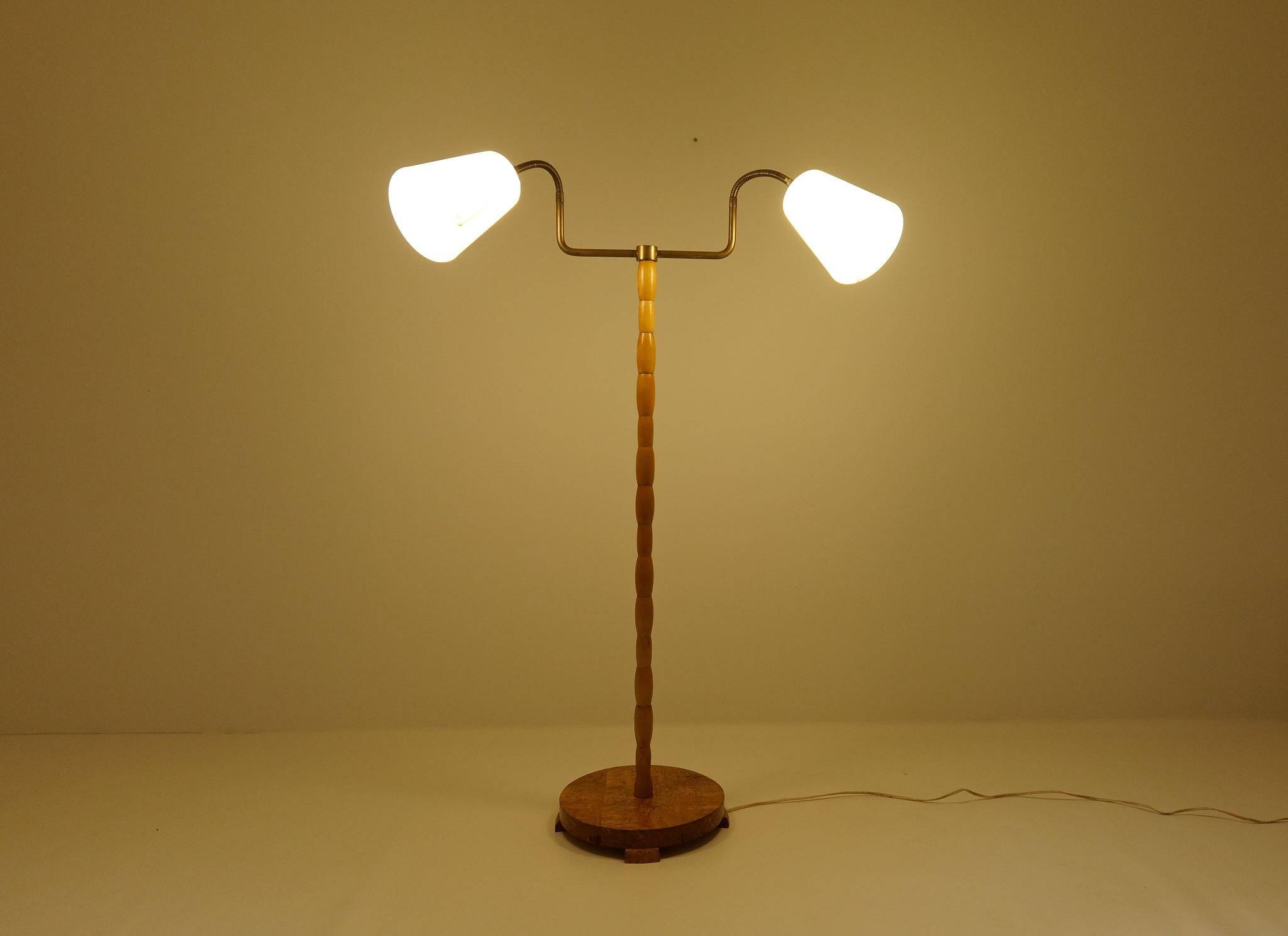 Mid-century organic floor lamp in birch and brass, Sweden, 1950s