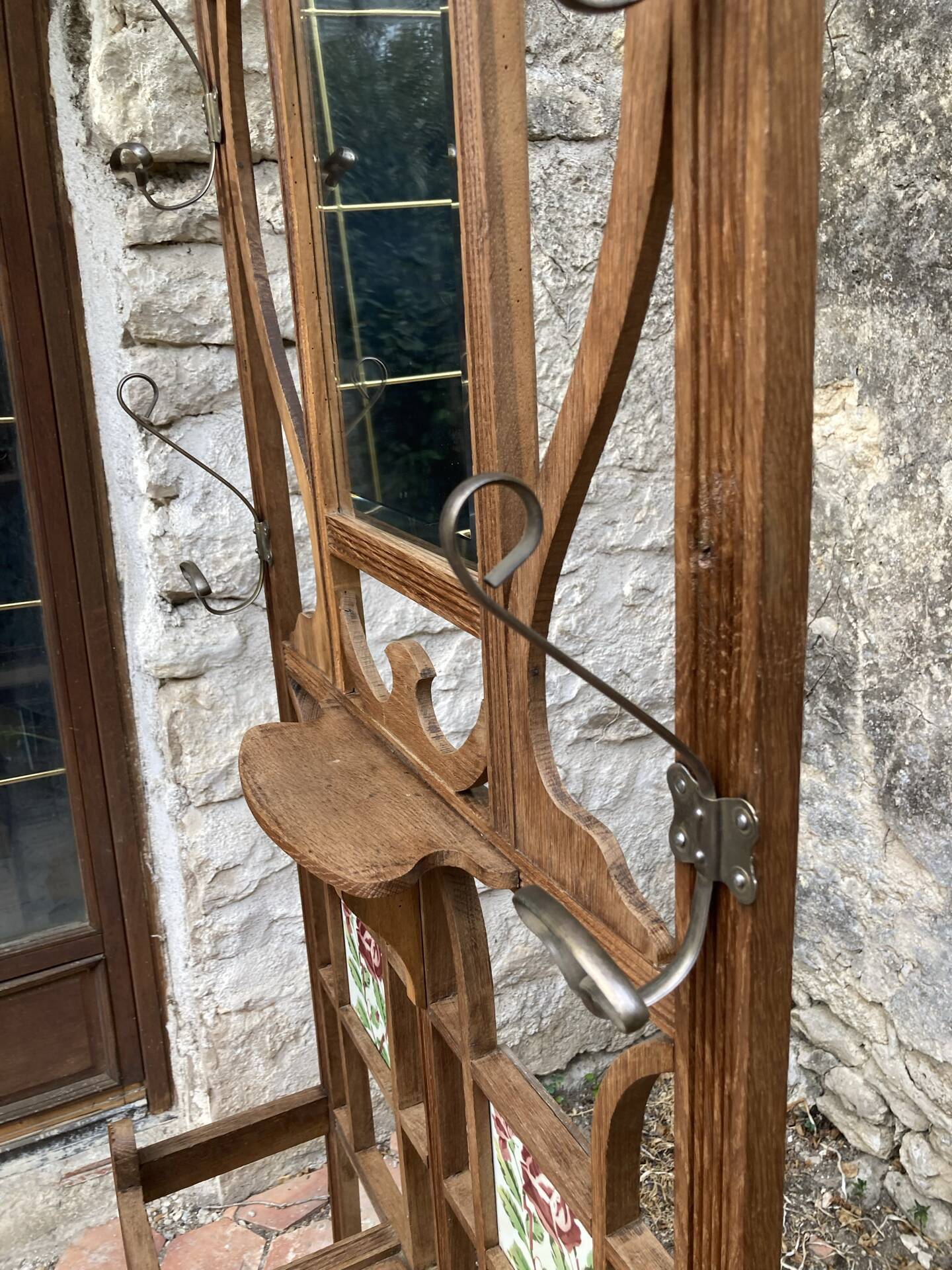 Old wooden entrance coat rack