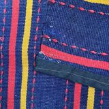 Romanian rug handwoven in wool, purple background with red and yellow stripes 183x133cm